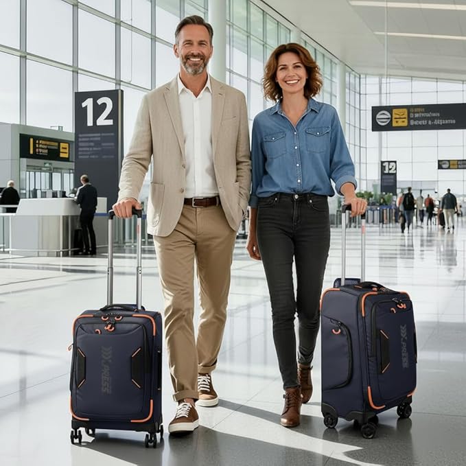 2-Piece Set(22in/30in) Front Opening,Softside Luggage Sets w/Double Spinner Wheels Suitcase,Waterproof,Lightweight Travel Luggage Rolling Suitcase(Blue,22in/30in)