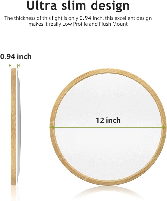 hepside 2PACK Flush Mount LED Ceiling Light Fixture Wooden, 12Inch 28Watt, Dimmable & 3000K-4500K-6000K Ceiling Lamp 3200LM Low Profile Ceiling Light for Kitchen Bedroom Hallway Porch