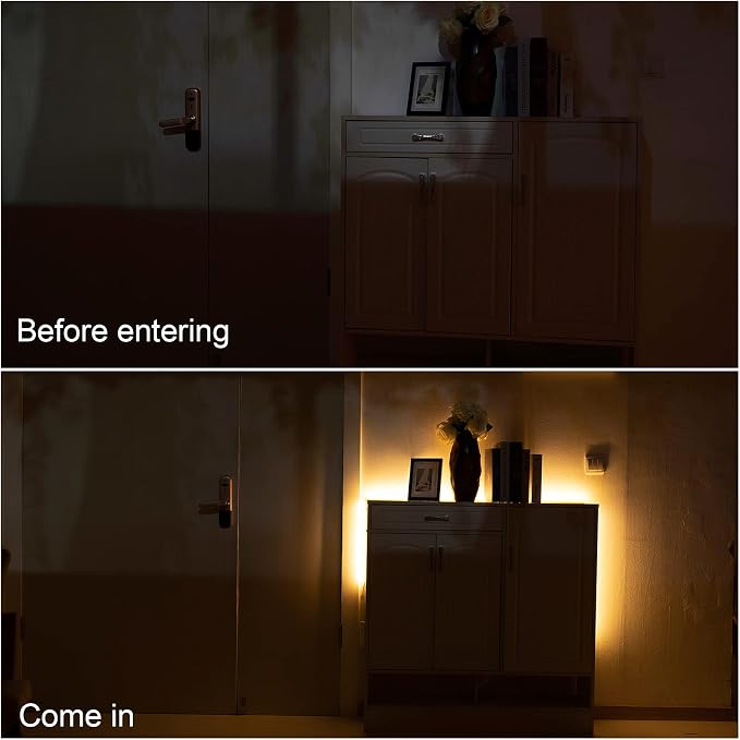 WOBANE Motion Activated LED Strip Light, Rechargeable Closet Lighting 2700K | Magnetic Battery Box with 6.56ft LED Strip,60 LEDs Homelife Sensor Bar for Wardrobe,Stair,Pantry,Counter,Bed,Door,Warmwhite