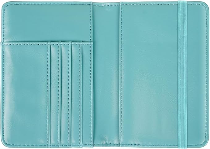 Passport Holder Cover, RFID Travel Wallet Credit Card Holder Blue Green Cute Floral Passport Book Holders for Women with Elastic Band and Golden Metal Decoration, Blue Flowers