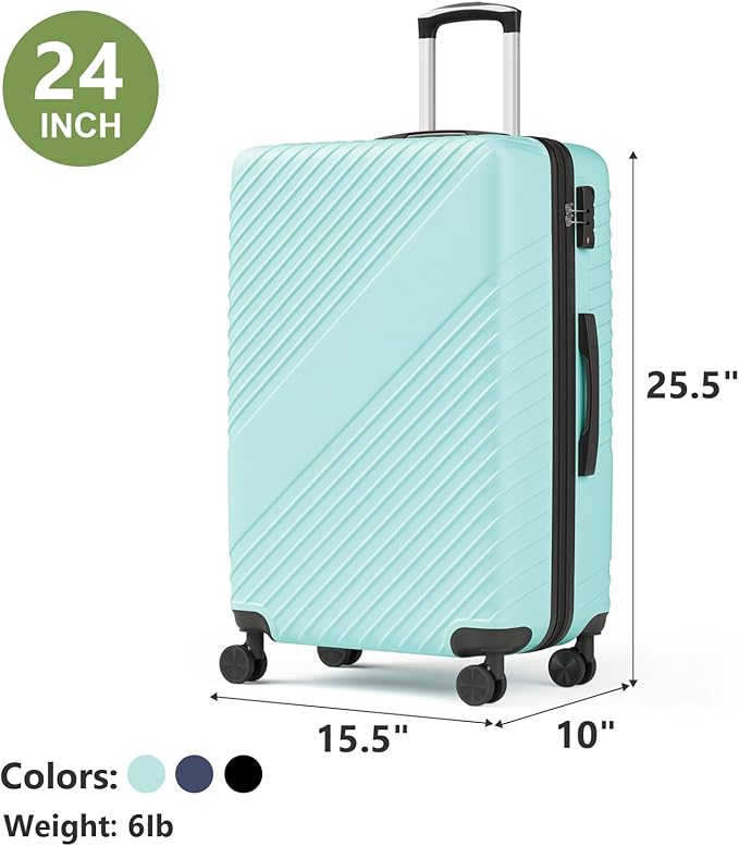 24 Inch Checked Luggage, ABS Hardside Suitcase with Spinner Wheels, Lightweight Medium Luggage with TSA Lock for Women and Men, Expandable Travel Suitcase for Business, Road Trips & Family Vacations