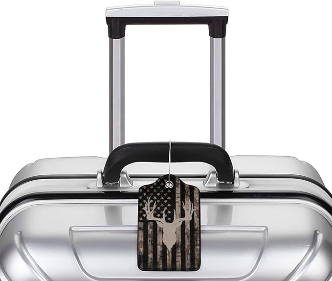 Camo Deer Hunting 2 Pcs Luggage Tags, Privacy Cover Id Label with Stainless Steel Loop and Address Card for Suitcases & Travel Bags