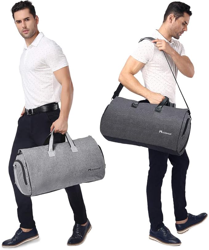 Modoker Convertible Garment Bag with Shoulder Strap, Carry on Garment Duffel Bag for Men Women - 2 in 1 Hanging Suitcase Suit Travel Bags, Black