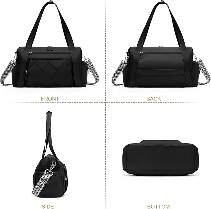 Gym Bag for Women, Duffle Weekender Bags for Travel, Lightweight Weekender Tote with Wet Pocket for Sports, Workout and Dance Black