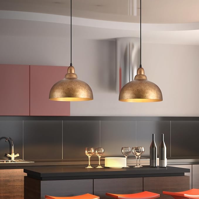 Ziqqeelam 2 Pack 11.8" Copper Pendant Light Kitchen Island Farmhouse Hanging Pendant Light Fixtures, Vintage Dome Pendant Lights Kitchen Island, Dome Chandelier for Kitchen Island Dining Room