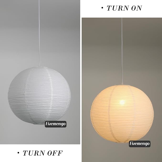23.6in Paper Lanterns Plug in Hanging Lamp White, 19.7FT Cord | Rice Paper Lamp Lantern Pendant Light Large Globe Japanese Japandi Wabi Sabi Chandelier for Dining Living Room Bedroom 1 Pack