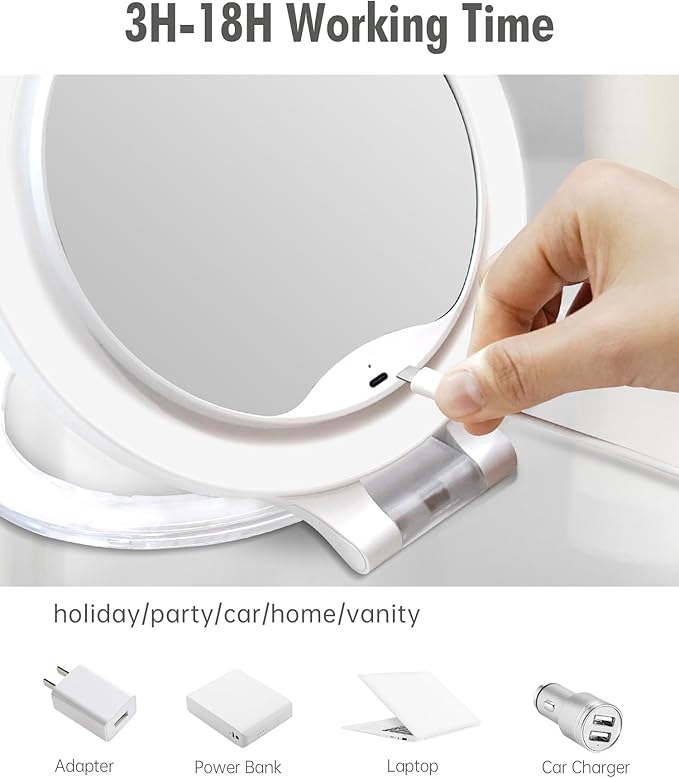 FASCINATE Magnifying Mirror 30X 1X Double Sided Magnification Makeup Vanity Mirror Rechargeable Lighted Mirror with 3 Color Setting Adjustable Rotation LED Vanity Desk Mirror