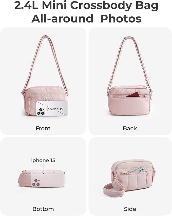 BAGSMART Cross Body Purse, Mini Crossbody Bags for Women Travel Purse, Puffy Shoulder Handbag Wallet with RFID Blocking Slots, Baby Pink-small
