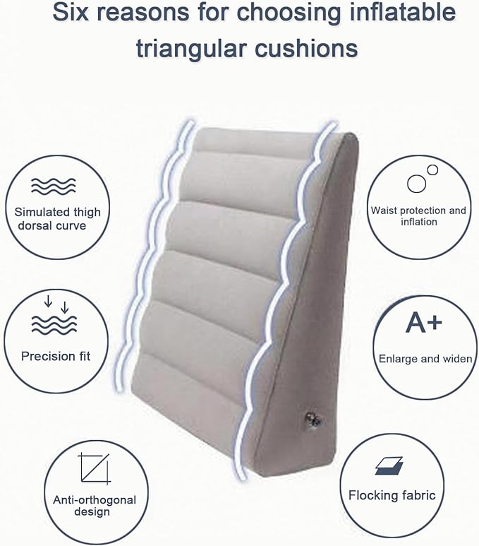 QISHENG Inflatable Wedge Pillow - Lightweight Travel Wedge Pillow for Sleeping, Reading, Camping, Back Pain Relief, Post-Surgery, Snoring and Leg Support, Ideal Sleep Wedge for Adults, Grey