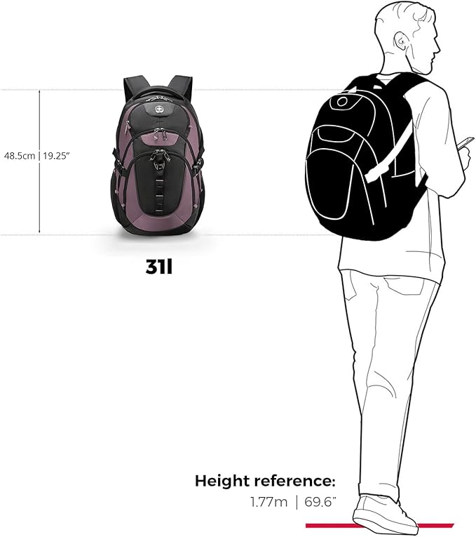 Swissdigital Design Laptop Backpack with USB Charging Port, Travel Backpack Fits 15.6 inches Computer, 31L College School Backpack for Women, Light Purple/Black | SD803-85