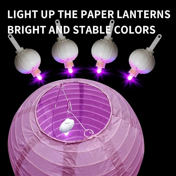 24 Pack Paper Lantern Lights, Mini LED Battery Operated Lights,Pink | Waterproof, Last 36 Hours, Hanging Decorative Lights for Wedding Camping Christmas Party Balloon Lanterns