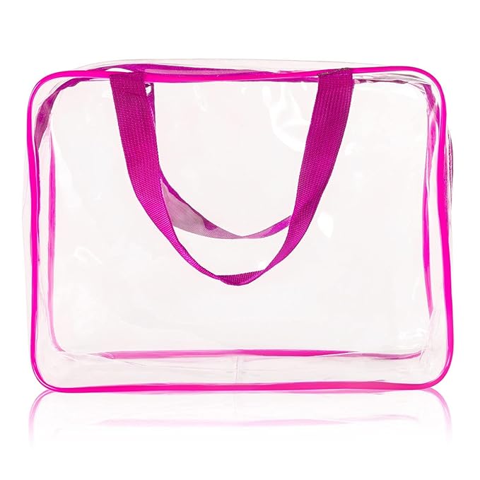 2Pcs Crystal Clear PVC Travel Toiletry Bag Kit for Women Men, Waterproof Vinyl Packing Organizer Storage Bags with Zipper Handle Straps, Cosmetic Pouch Carry on Airport Airline Compliant Bag Handbag