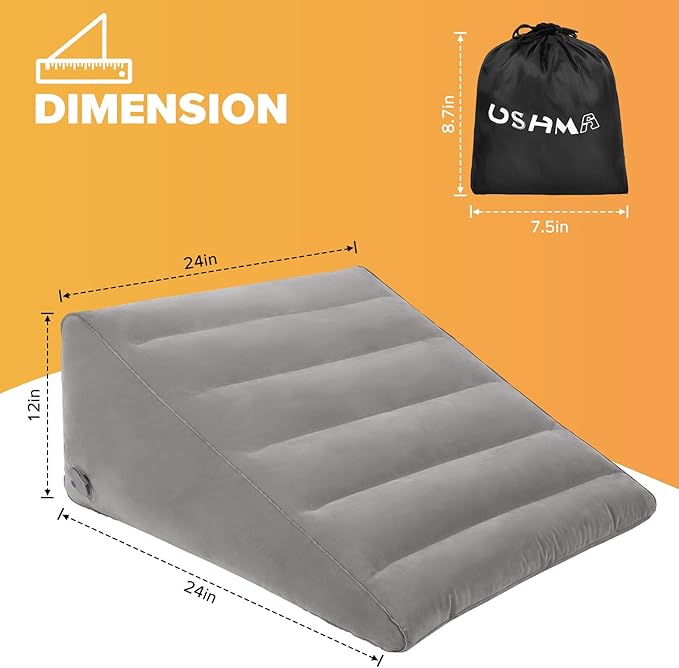 Inflatable Wedge Pillow for Traveling, 12 Inch Travel Bed Wedge for Headboard Triangle Pillow, Travel Wedge Pillow for Sleeping, Acid Reflux Relief, After Surgery, Back Pain Relief
