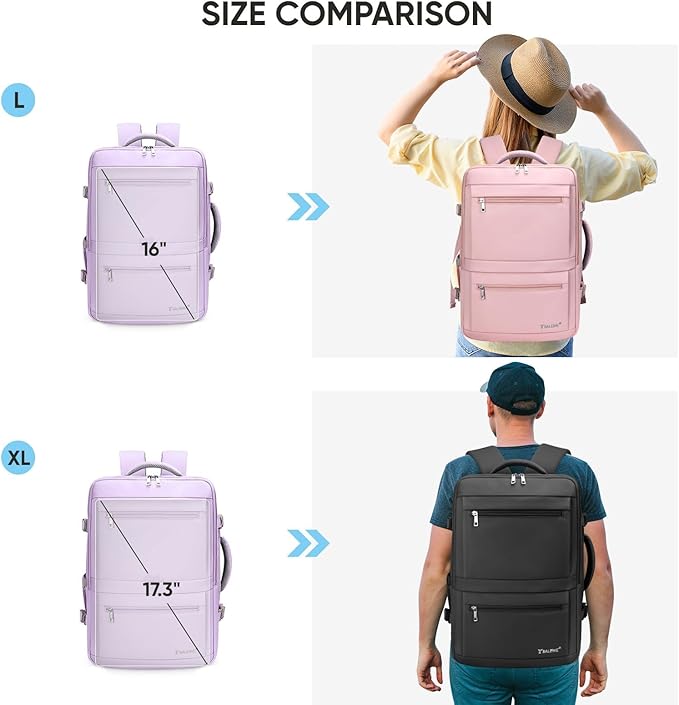 BALEINE Travel Backpack for Women Men, Large Sturdy Carry On Laptop Backpack Gifts for Business, Casual, Weekender, Hiking (XL, Lavender)