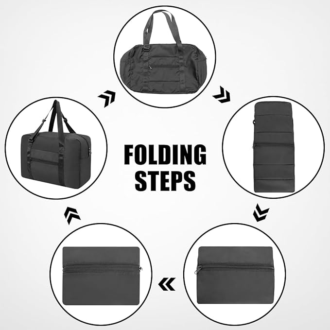 Small Duffle Bag for Travel, Personal Item Travel Bag Foldable Travel Tote Mini Gym Bag for Men Women, Black