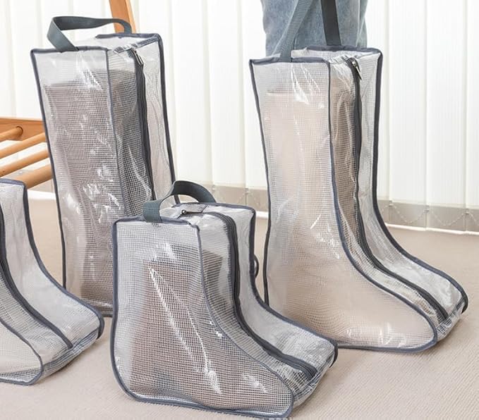 2 Set Boot Storage,Portable Short Boots and Tall Boots Storage or Protector Bag,Shoe Dust Bags,Shoe Sleeves for Travel,Clear Boots Cover,Shoes Packing Organizers for Adult Sneakers (Black Edge-Tall)