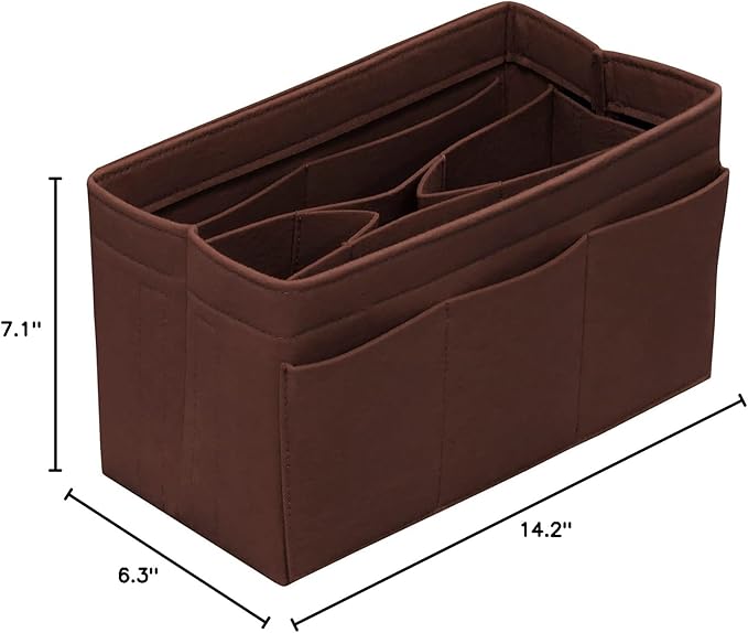 DailyPlus Purse Organizer Insert Felt Bag Organizer Handbag Organizer Insert Bag In Bag Organizer for Tote Purse Bag 14 Pockets Brown X-Large