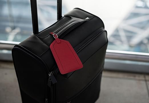 Red Genuine Top Grain Leather Luggage Tag