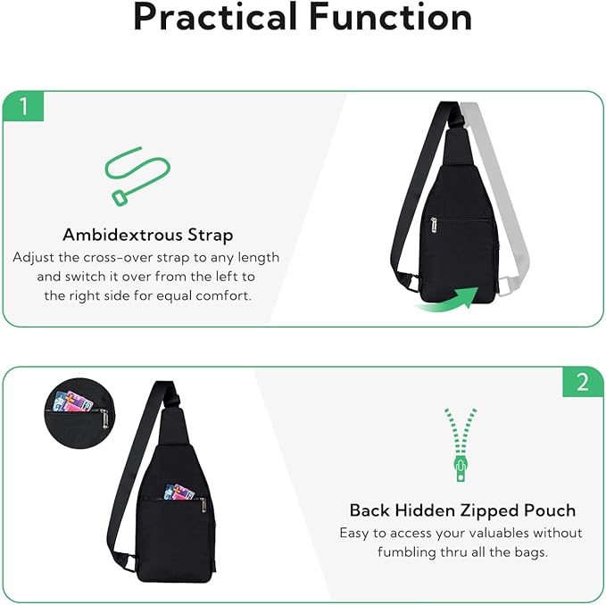 WATERFLY Medium Crossbody Sling Backpack Anti Theft Backpack for Traveling Chest Shoulder Bag