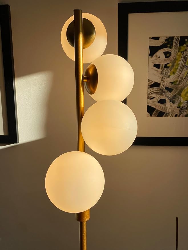 Lightdot 64IN Dimmable Globe Floor Lamp, Gold Standing Lamps with 4PCS 3000K Bulbs Warm White, Mid Century Modern Floor Lamp with 5Lbs Heavy Base for Living Room/Bedroom/Sofa Beside/Corner Decor