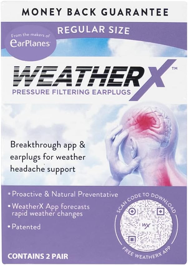 Pressure Filtering Earplug for Shifts in Barometric Weather Pressure, Download Free Alert app (Regular 2 Pk)