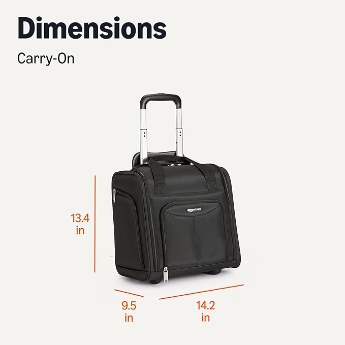 Amazon Basics Underseat Carry-On Luggage with Wheels and Handle, 14" Rolling Travel Bag, Fits Under the Seat, Black
