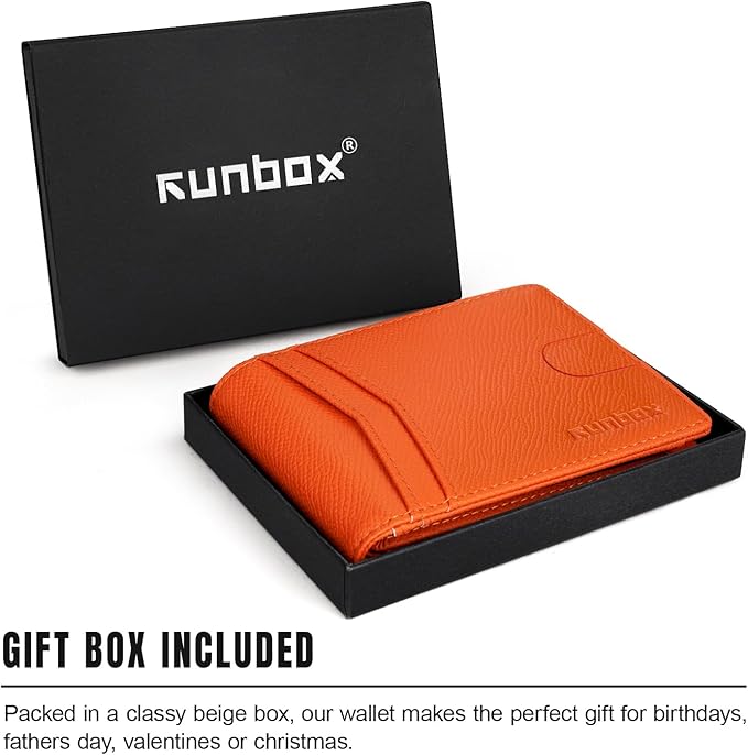 RUNBOX Wallet for Men Slim Rfid Leather 2 ID Window With Gift Box | Slim, Rfid, 2 ID Window, With Gift Box, Slim, Rfid