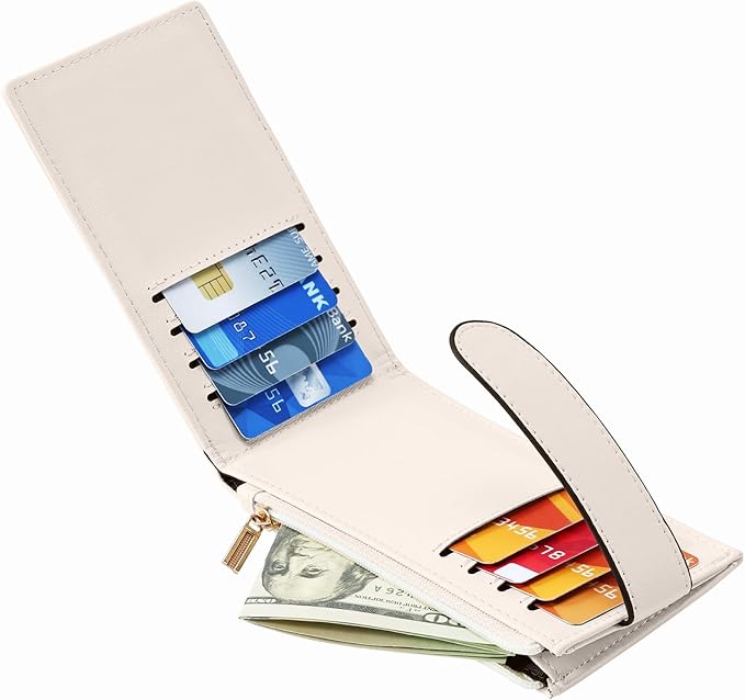 Chelmon Womens Wallet Slim RFID Blocking Bifold Multi Card Case Wallet with Zipper Pocket (Beige)