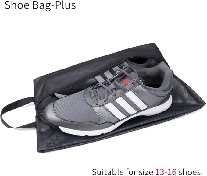 pack all Plus-Sized Shoe Bag for Travel, Water-Resistant Shoe Pouch for Gym, Odor-Resistant Soccer Cleats Bag for Sport (Black, 2-Pack)