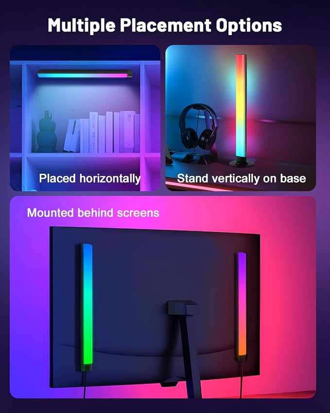 Smart RGB+IC LED Light Bars, 15 Inch Gaming Lights for TV Backlight, Color Changing Lights with Music Sync, 16 Million Colors, Works with Alexa & Google Assistant, 44 Dynamic Modes for TV Monitor Room