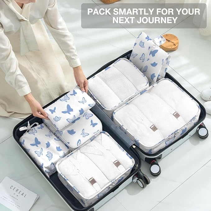 8 Set Packing Cubes for Suitcases,Packing Cube with Shoe, Cosmetics, Clothing, Accessories Bags Packing Cubes for Travel Luggage Organizer Women Men(Butterfly)