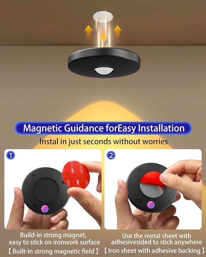 Puck Lights with Remote Control, 2000mAh Rechargeable Cabinet Light, Under Counter Tap Light Wireless, Display Cabinet, Shelf, Closet,Dimmable,Magnetic,Push Lights Battery Operated, (Black, 3 Pcs)