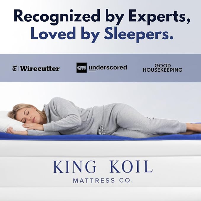 King Koil Luxury Twin Air Mattress with Built-in Pillow Top & Integrated High-Speed Patented Pump – 20" Inflatable Twin Blow Up Airbed for Camping, Home & Guests, Waterproof, 1-Year Warranty