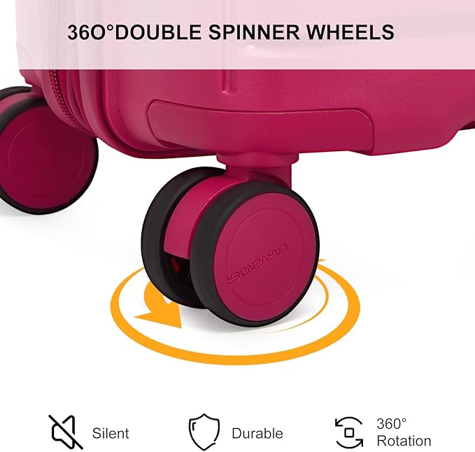 LARVENDER Luggage Sets 3 Piece, Expandable Hardside PP Carry On Luggage Suitcase with 360° Spinner Wheels TSA Lock Suitcase Set for Women Men, Beetroot Purple