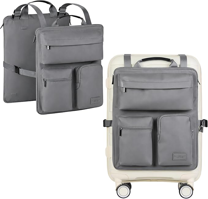 BAREFOOT CARIBOU Over Luggage Organizer for Carry On Bag or Suitcase with Storage Pockets, 16” Laptop Sleeve with Handle, Travel Accessories Bag Slide On Luggage Harness with Adjustable Straps (Grey)