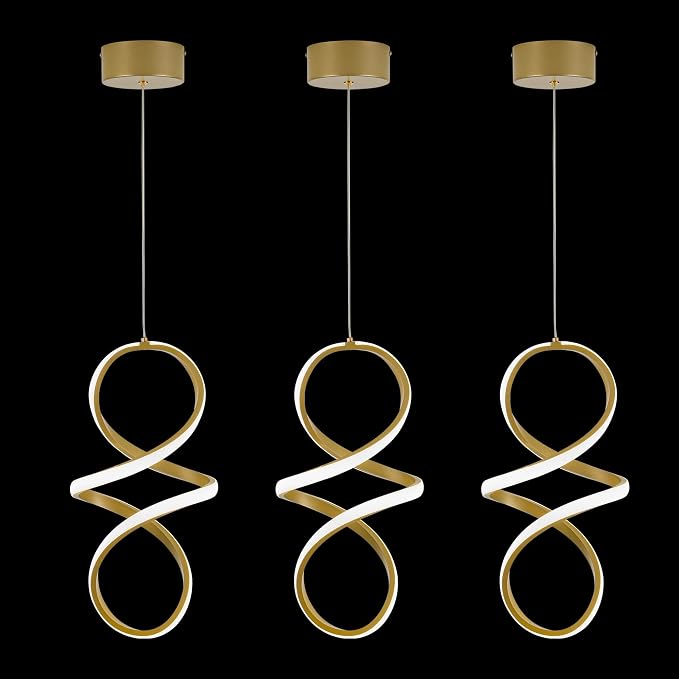 MAYNA Spiral Kitchen Island Pendant Lights, 4000K Modern Led Chandelier Light Fixture, 18W Adjustable Hanging Light Fixtures for Kitchen Island Dinning Room, 3 Pack (Gold)