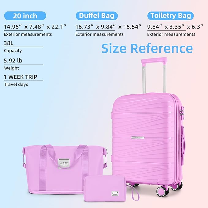 LARVENDER Carry On Luggage 22x14x9 Airline Approved, 20 Inch Hardshell & Lightweight PP Carry On Suitcase for Women with Spinner Wheels TSA Lock, Neon Pink