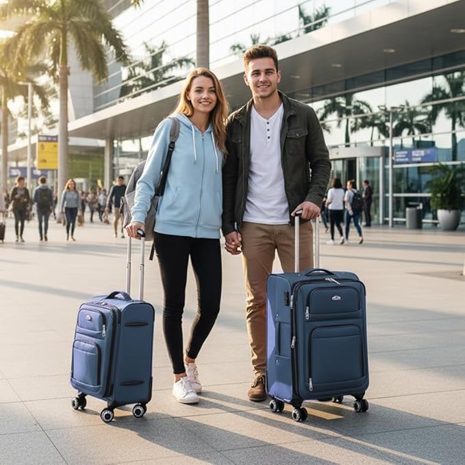 Softside Luggage Sets 2 Piece,Expandable15% Lightweight Durable Suitcase Sets Double Spinner Wheels w/Combination LOCK (Blue,20in/26in)