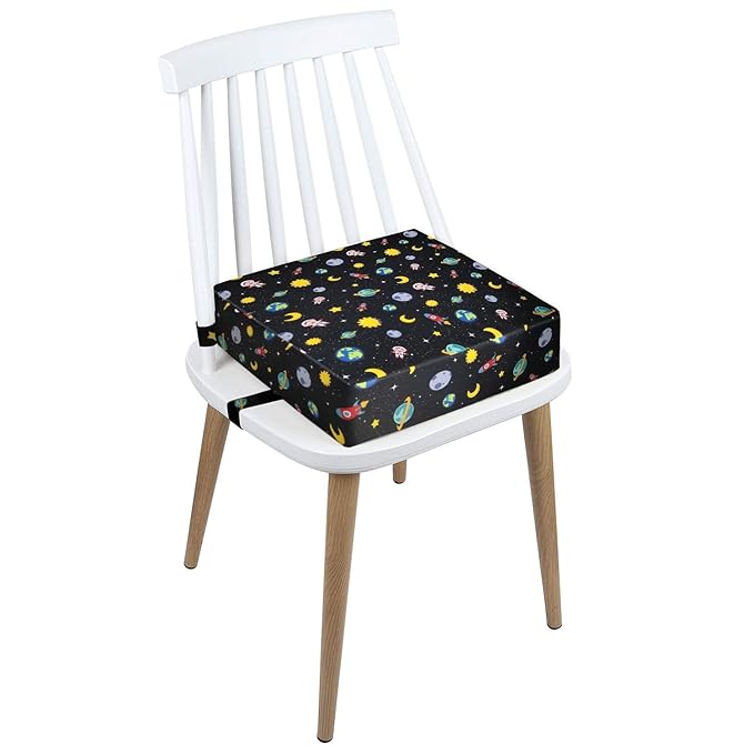 Booster Seat for Kitchen Chair - Washable Toddler Booster for Dining Table, Portable Travel Increasing Cushion for Kid (Star Black)