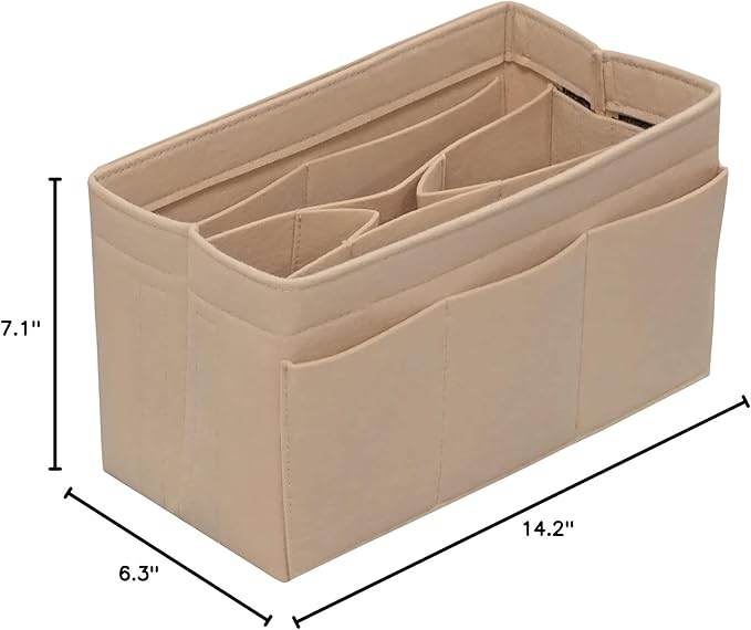 DailyPlus Purse Organizer Insert Felt Bag Organizer Handbag Organizer Insert Bag In Bag Organizer for Tote Purse Bag 14 Pockets Beige X-Large