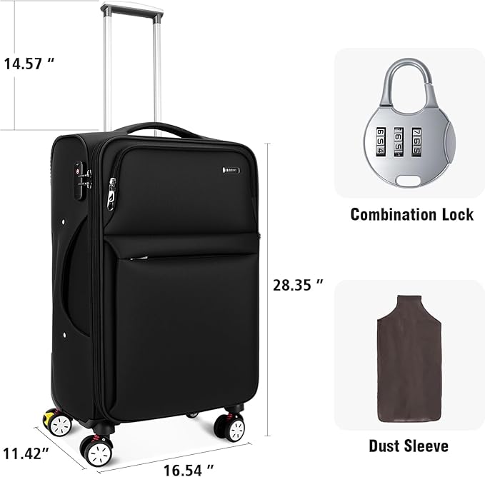 VJI Softside Expandable Checked Luggage with Spinner Wheels, Lightweight Fabric Suitcase with TSA Lock, Smooth Rolling Travel Luggage for Business and Vacation, 25 Inch
