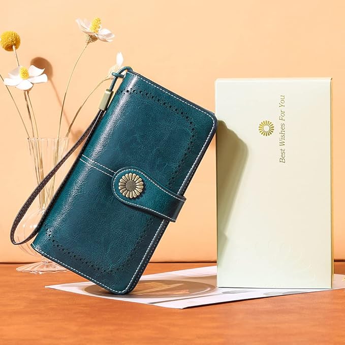 SENDEFN Wallets for Women Leather Credit Card Holder with RFID Blocking Large Capacity Wristlet | with RFID Blocking, Large Capacity, Wristlet, with RFID Blocking, Large Capacity, Wristlet