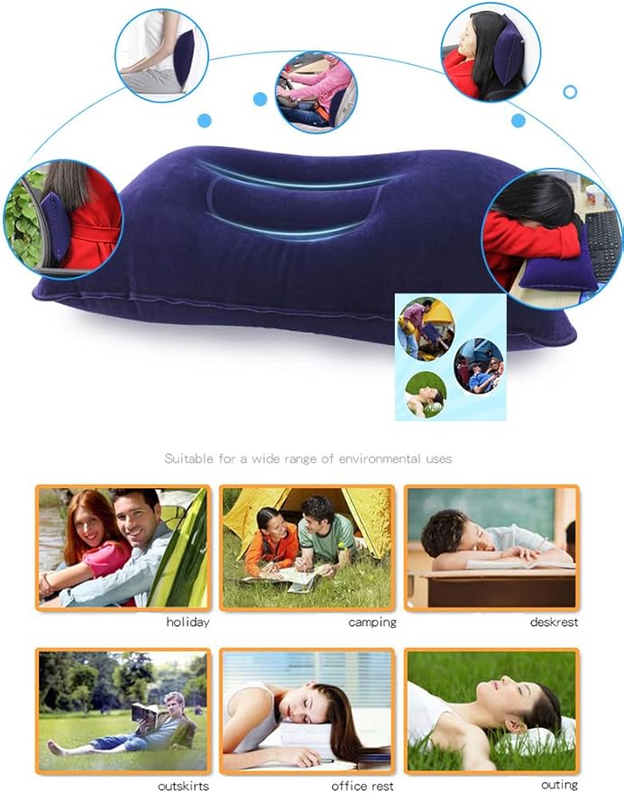 3 Pieces Inflatable Travel Pillow for Camping, Home Office Sleeping, Head Neck Lumbar Support, Ultralight Portable Compact and Soft, Airplane Backpacking Trip Pillow