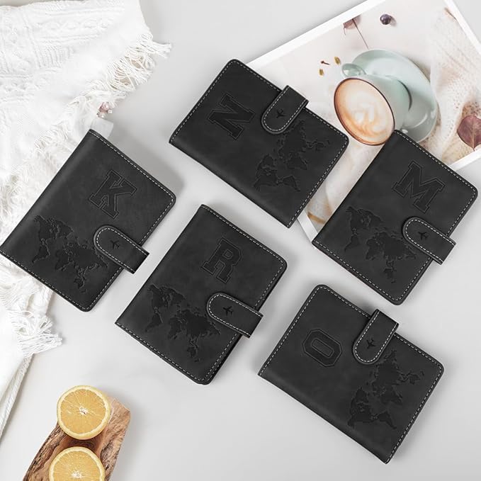 Passport Holder Wallet Cover Personalized Letter A-Z Travel Wallet RFID Blocking Passport Cover Wallet Case for Travel Passport Book Holders for Women and Men, Black-M