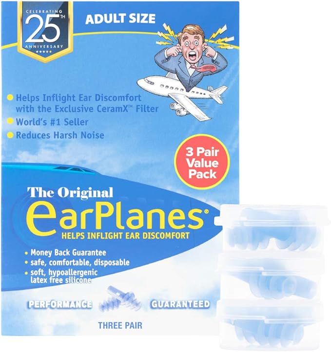New Super Soft Adult EarPlanes® Ear Plugs Airplane Travel Ear Protection 3 Pair