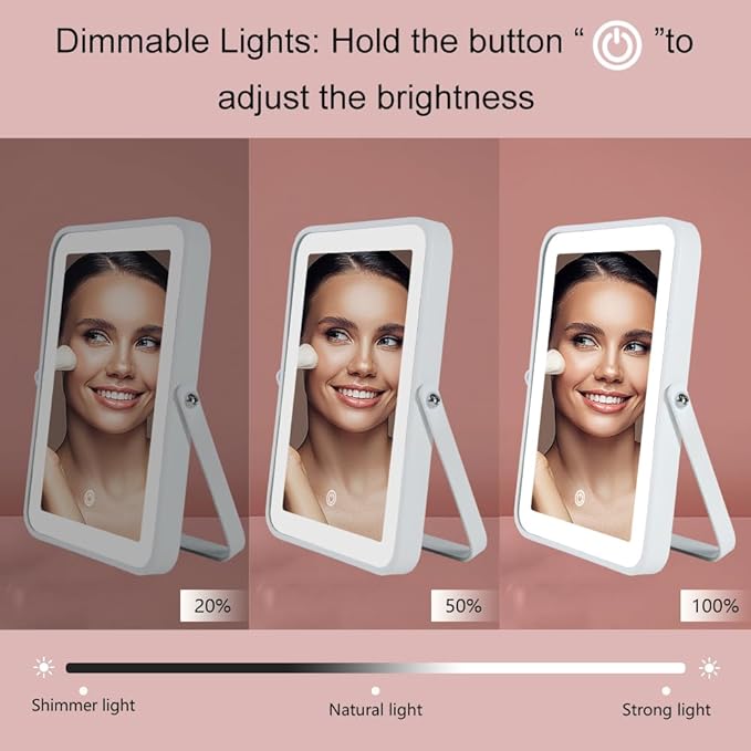 YEKKOPT Rechargeable Vanity Mirror with Lights,Desk Makeup Mirror with Lights,Portable Travel for Makeup Desk & Dressing Room,3 Color Lighting, Dimmable Touch Screen