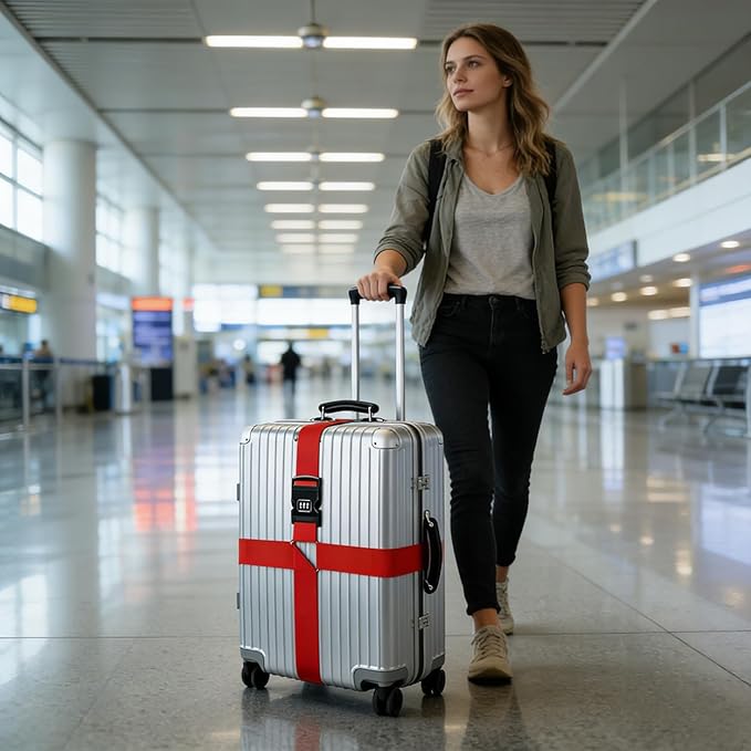 Luggage Straps with Lock Adjustable Luggage Suitcase Belt Heavy Duty Travel Bag Packing Straps for 20-28 Inch Suitcases