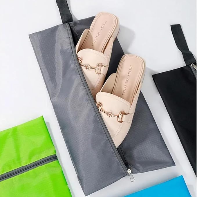 5Pcs Large Travel Shoe Bags Portable Travel Gifts Shoe Organizer with Zipper Closure, Waterproof Nylon Shoe Storage Organizer with Handle Travel Bags For Men and Women, Grey