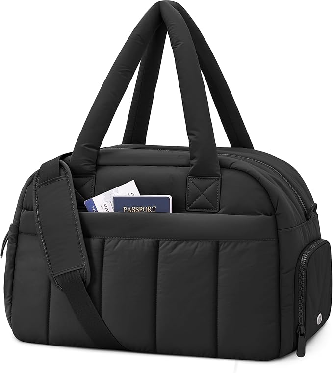 oscaurt Gym Bag for Women Puffer Duffle Bag for Travel Water Resistant Carry On Weekender Overnight Duffel Dance Bag with Shoe Compartment