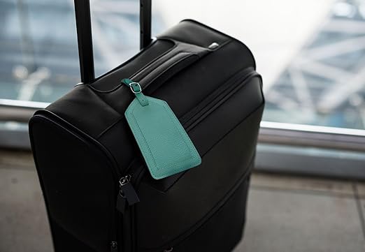 Turquoise Genuine Top Grain Leather Luggage Tag